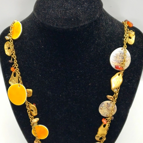 Coldwater Orange Shell Brass Tone Long Necklace - Picture 4 of 6